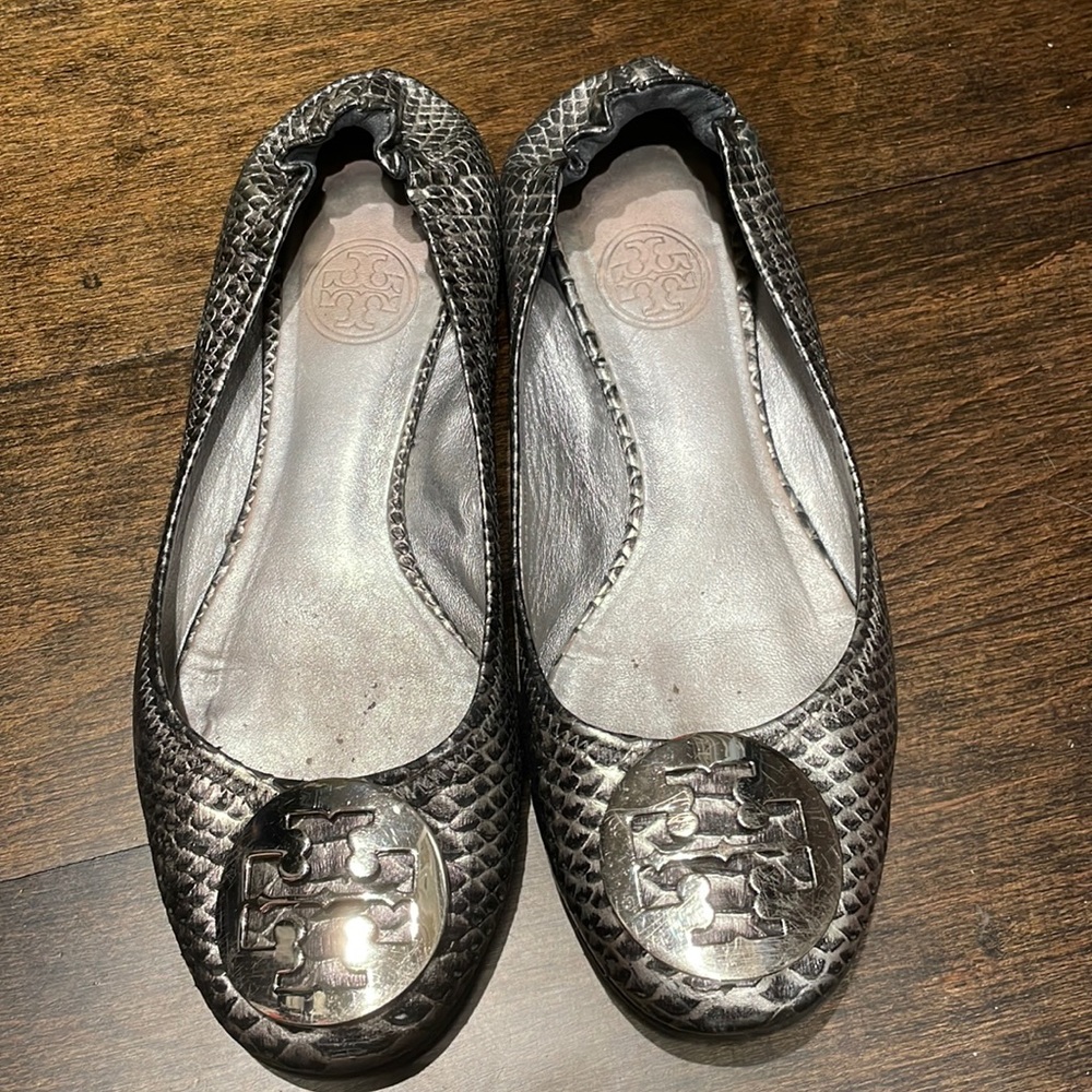 Tory Burch Reva Silver& black Ballet Flats